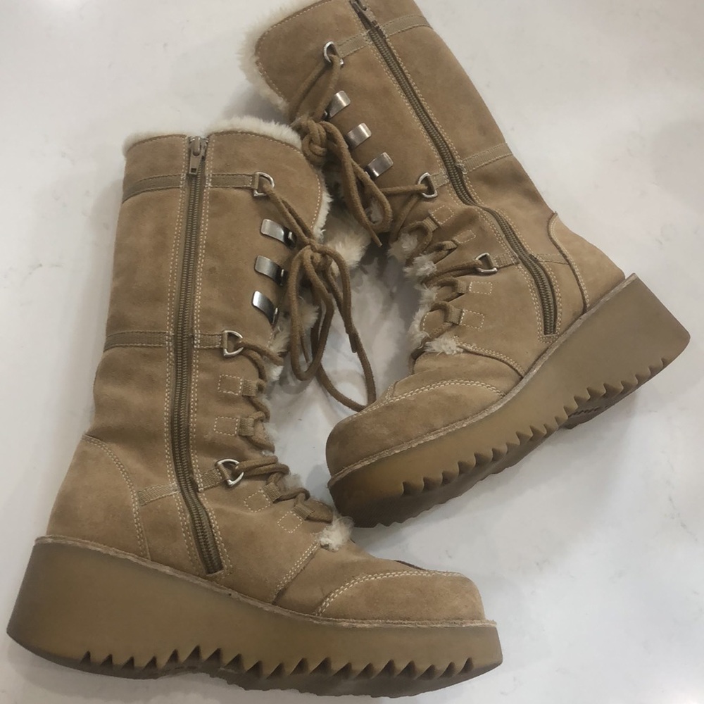 Women's Tan Fur-Lined Boots Ellemenno Klondike tall boots Tan size 7.5 winter - Picture 4 of 9